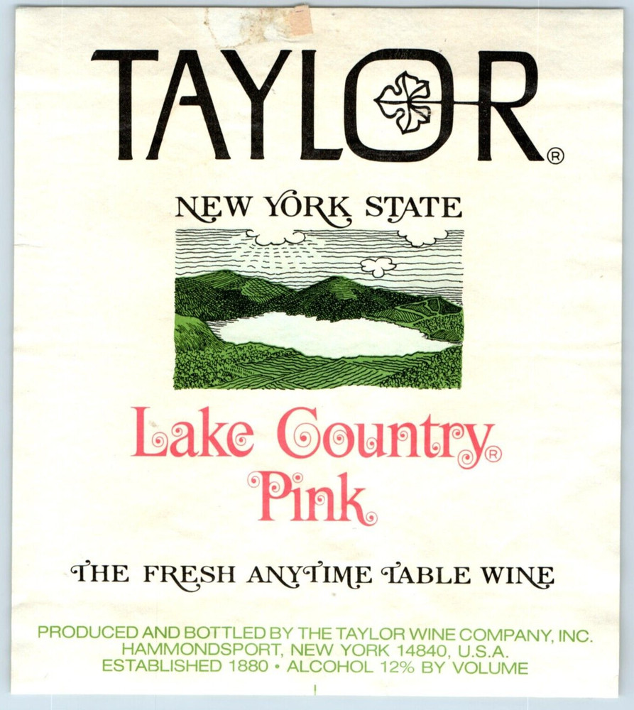 Vintage Taylor Lake County Pink New York Wine Bottle Label Original S1E