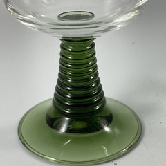 Pair Of Schmitt Sohne Winery 0.1L German Wine Glasses Clear Green Ribbed Stem