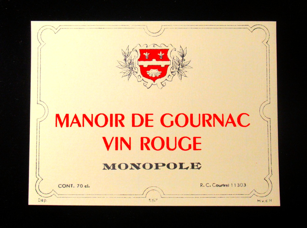 Original Vintage Wine Label Manoir de Cournac Vin Rouge Monopole France