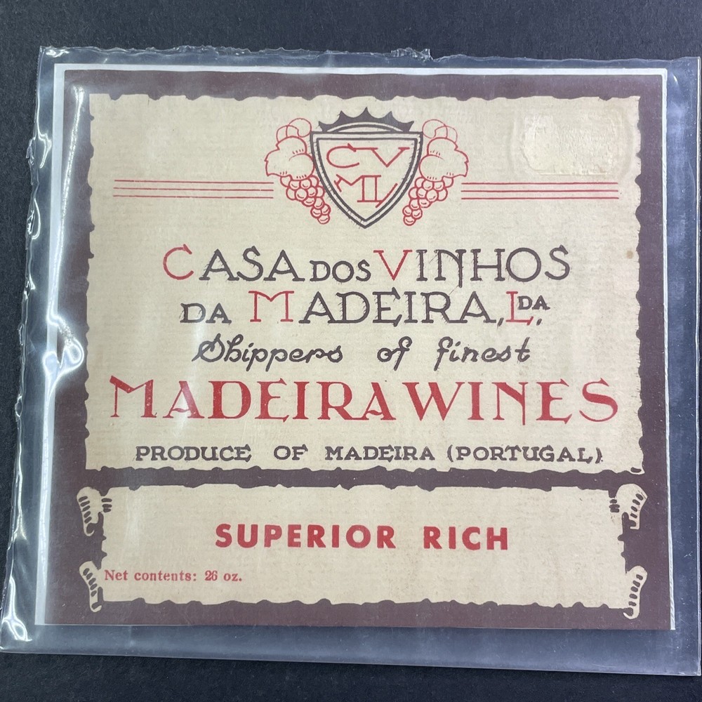 Vintage 1930s Casa Dos Vinhos Da Madeira Superior Rich UNUSED Paper Label Q2181