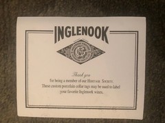 INGLENOOK « custom porcelain » Wine Tags