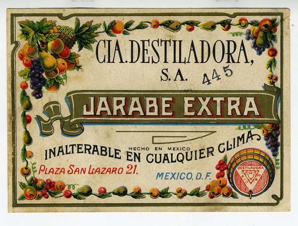 1920s Color Mexican Wine Label for Jarabe Extra Cia. Destiladora S.A.