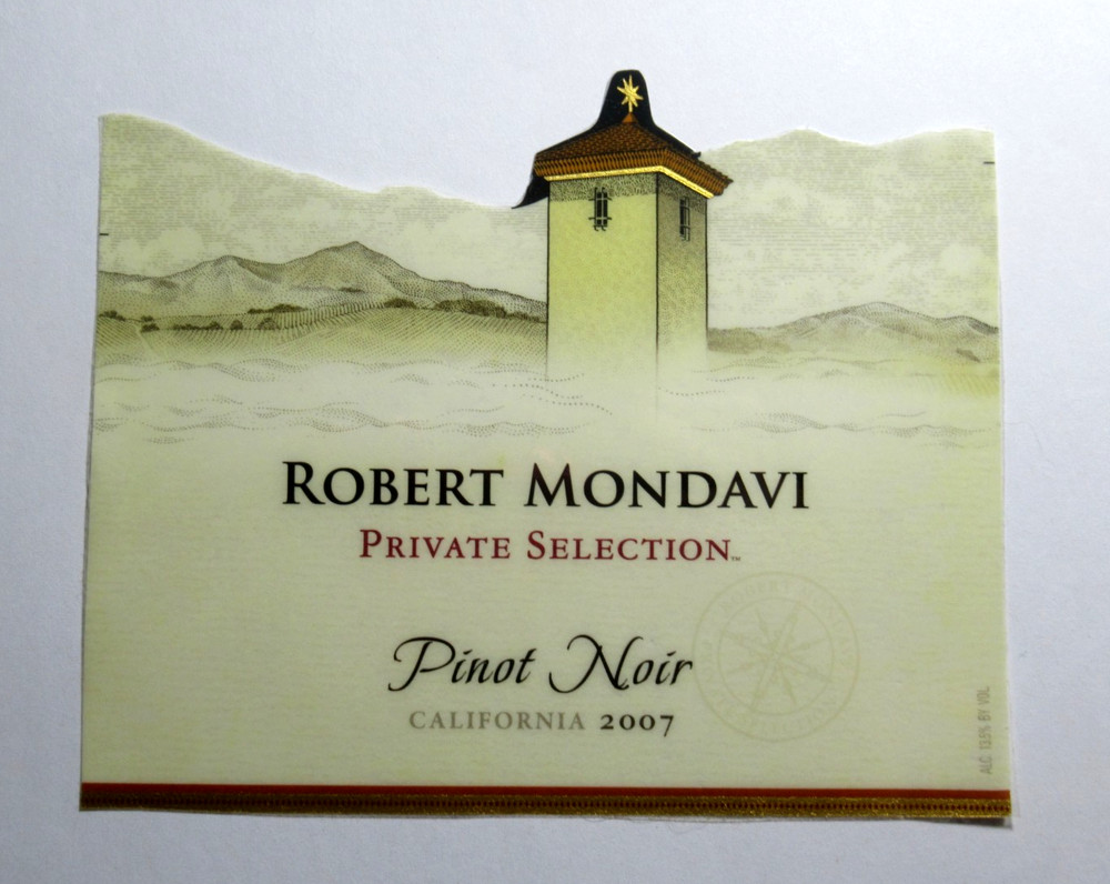 Vintage 2007 Robert Mondavi Private Selection Pinot Noir Wine Bottle Label CA