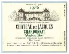 Vintage Chateau Des Jacques Chardonnay Beaujolais Paper Wine Label Original S84E