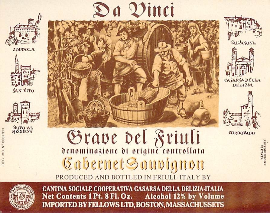 Da Vinci Grave del Friuli Cabernet Sauvignon Friuli Italy 1970s 1980s Wine Label