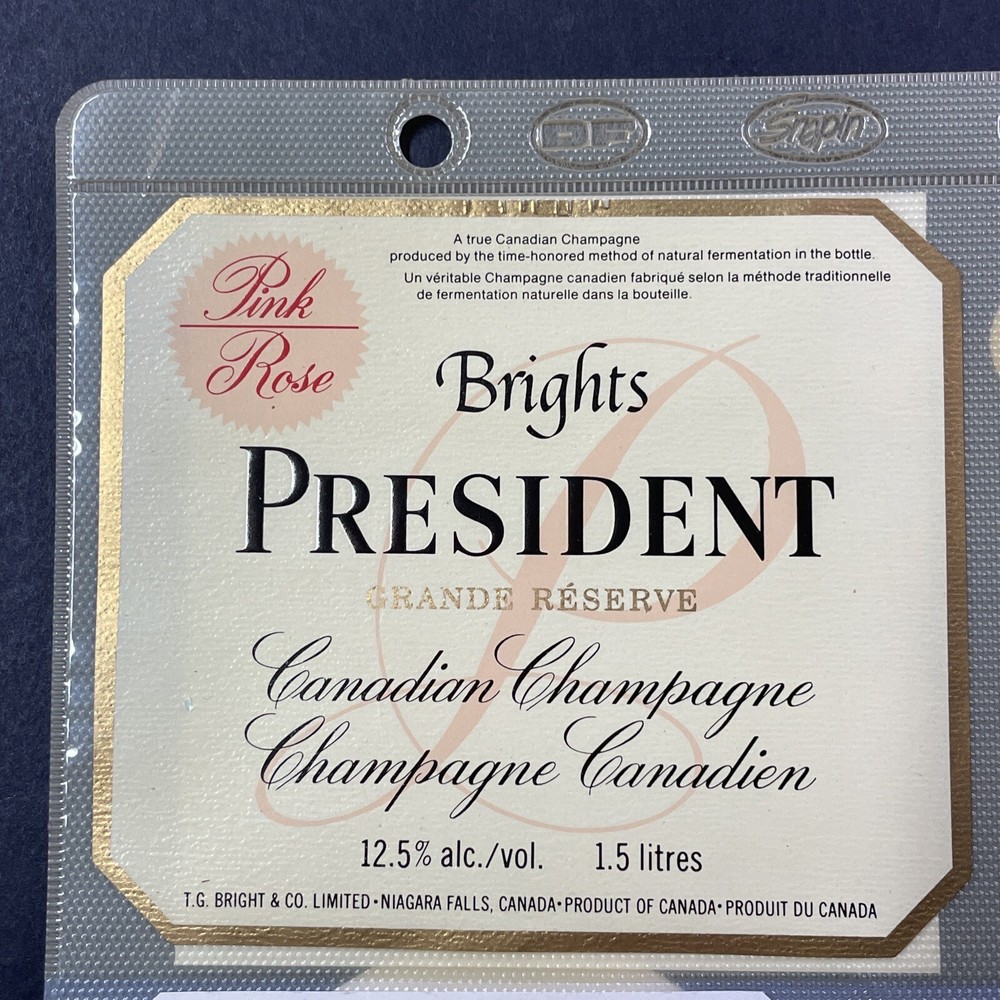Vintage Brights Winery President Pink Champagne UNUSED Paper Label Q160