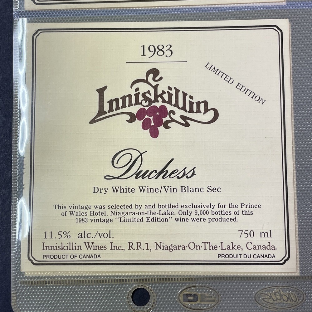 Vintage 1983 Inniskillin Winery Duchess Wine UNUSED Paper Label Niagara Q95