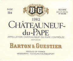 Barton & Guestier Chateauneuf du Pape France 1982 1980s Vtg Wine Label