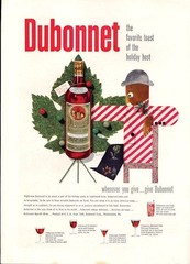 1949 Dubonnet PRINT AD image of bottle holiday motif