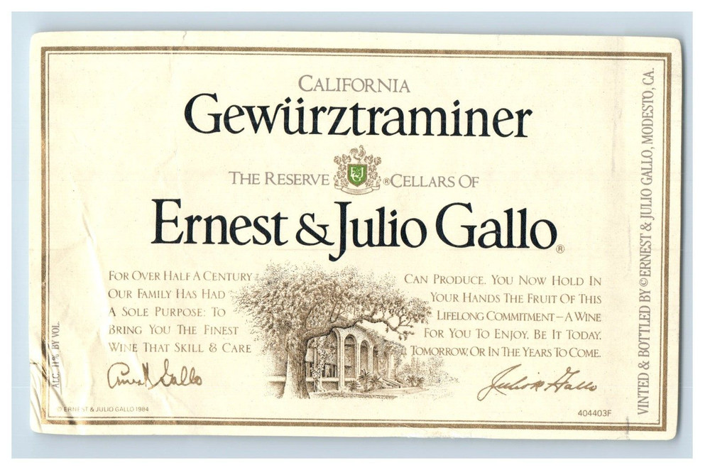 Vintage Gewurztraminer Ernest & Julio Gallo Wine Paper Wine Label Original S83E