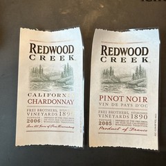 Redwood Creek WINE STICKER Advertising 2005 Pinot Noir ~ 2006 Chardonnay