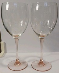 2 Rare-Popeye And Olive Oil Etched Wine Glasses With Pink Stems- Signed By Lamm