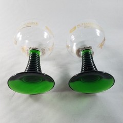 SCHMITT SOHNE Wine Glasses (x2) – Green Ribbed Stem Cordial Vintage W. Germany