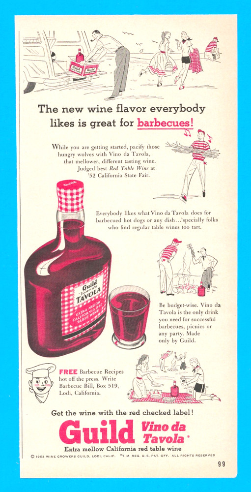 1953 Guild California Table Wine print ad Tavola ephemera alcohol