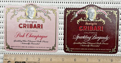2 New Famiglia Cribari California Wine Labels Pink Champagne Sparkling Burgundy