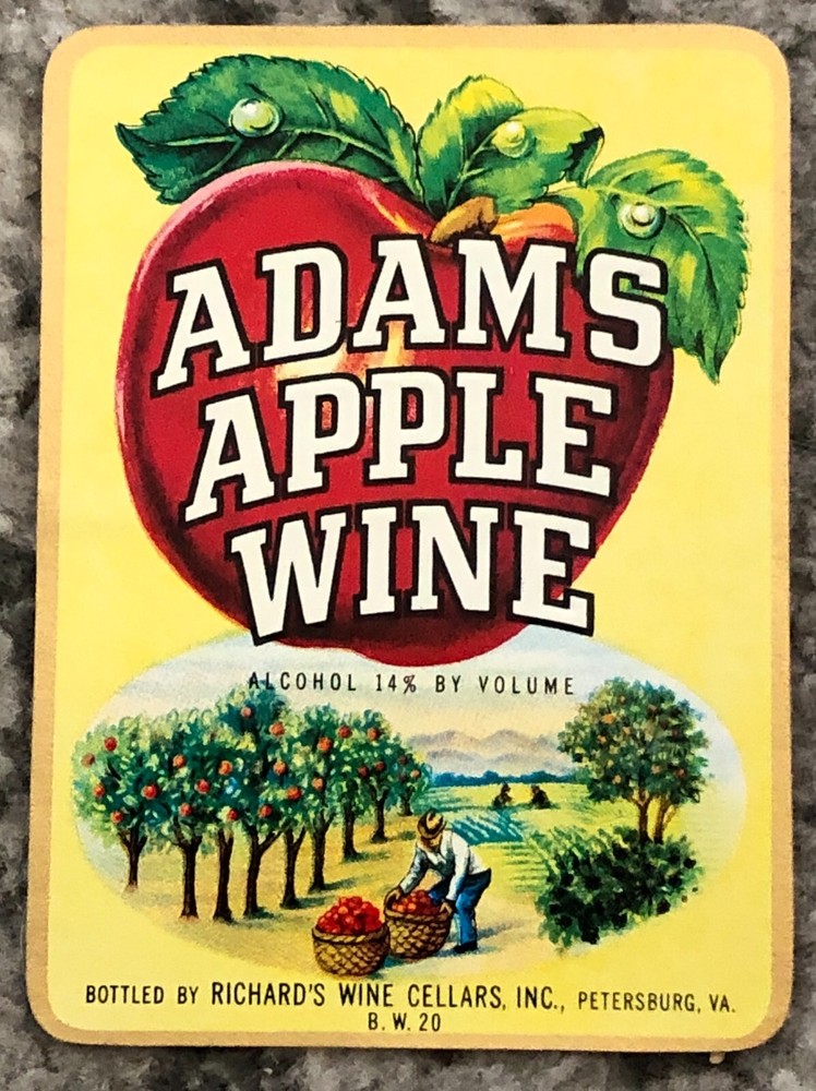 1940s Richards Adams Apple Wine Bottle Label Vintage NOS Old Stock Ephemera Art