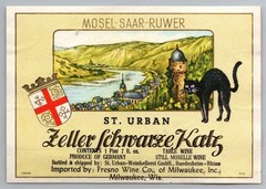 Vintage Zeller Schwarze Katz German Wine Bottle Label Black Cat