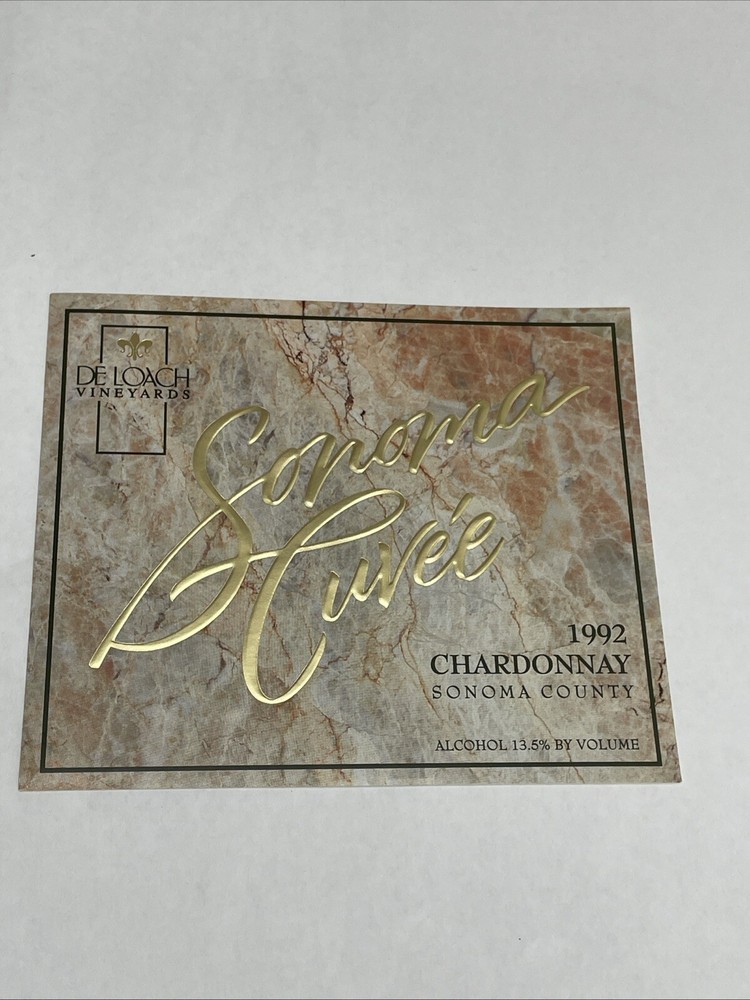 De Loach Vineyards Sonoma Cuvee Wine Label 1992 Chardonnay 90s Design