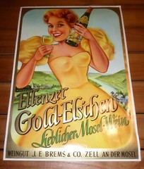 ORIGINAL VINTAGE ADVERTISING SIGN POSTER 1930S ZELL GERMANY WINE GOLD-ELSCHEN