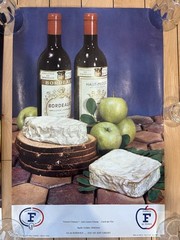 Vintage 1970’s Wine & Cheese Posters Pomme De France Haut Medoc Wine Camembet