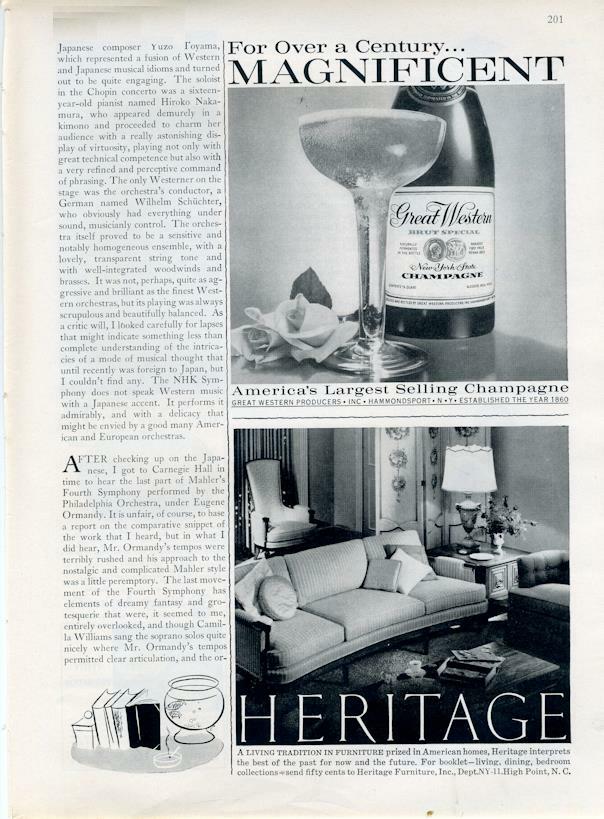 1960 Great Western PRINT AD New York State Brut Champagne