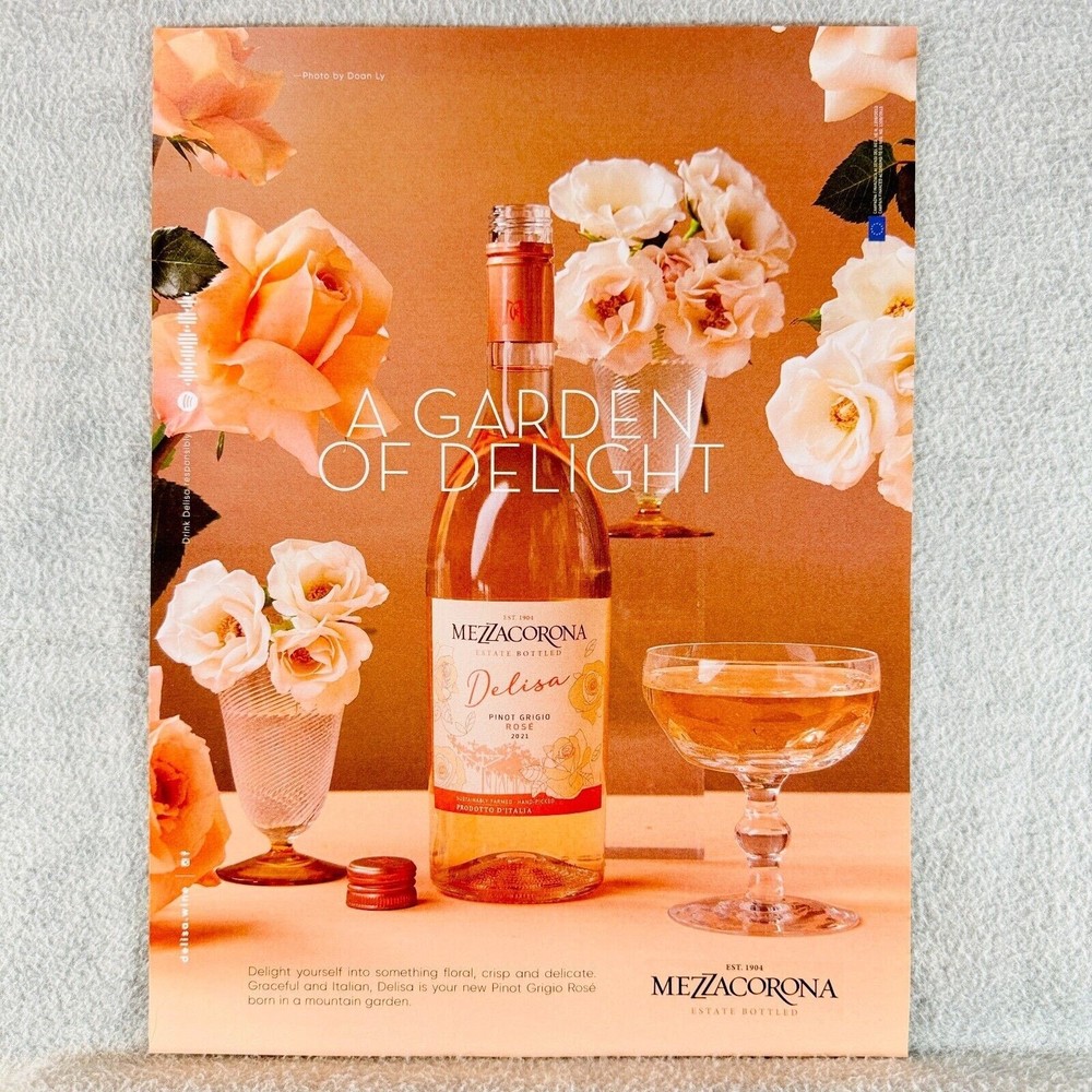 2023 MezzaCorona Delisa Pinot Grigio Rose Wine Print Ad Estate Bottled Pink