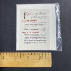Vintage 1940s Orange Curacao UNUSED Paper Back Label With Recipe Q1984