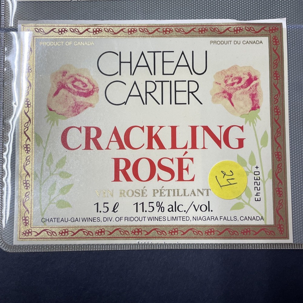 Vintage Chateau Cartier Crackling Rose Wine Niagara UNUSED Paper Label Q24