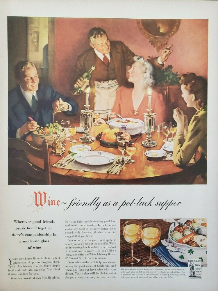 2 Vintage 1943 San Francisco Wine Advisory Board Print Ad Ephemera Wall Decor