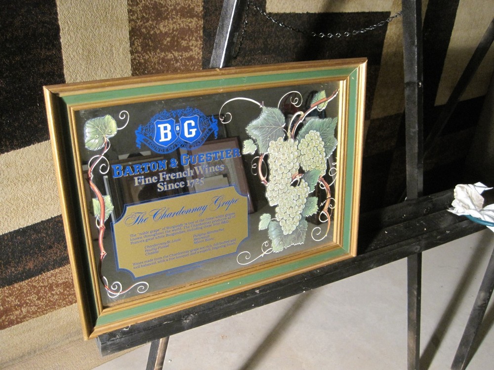 B & G BARTON & GUESTIER « Fine French Wines » WOOD FRAMED MIRROR SIGN 20×15&Prime;
