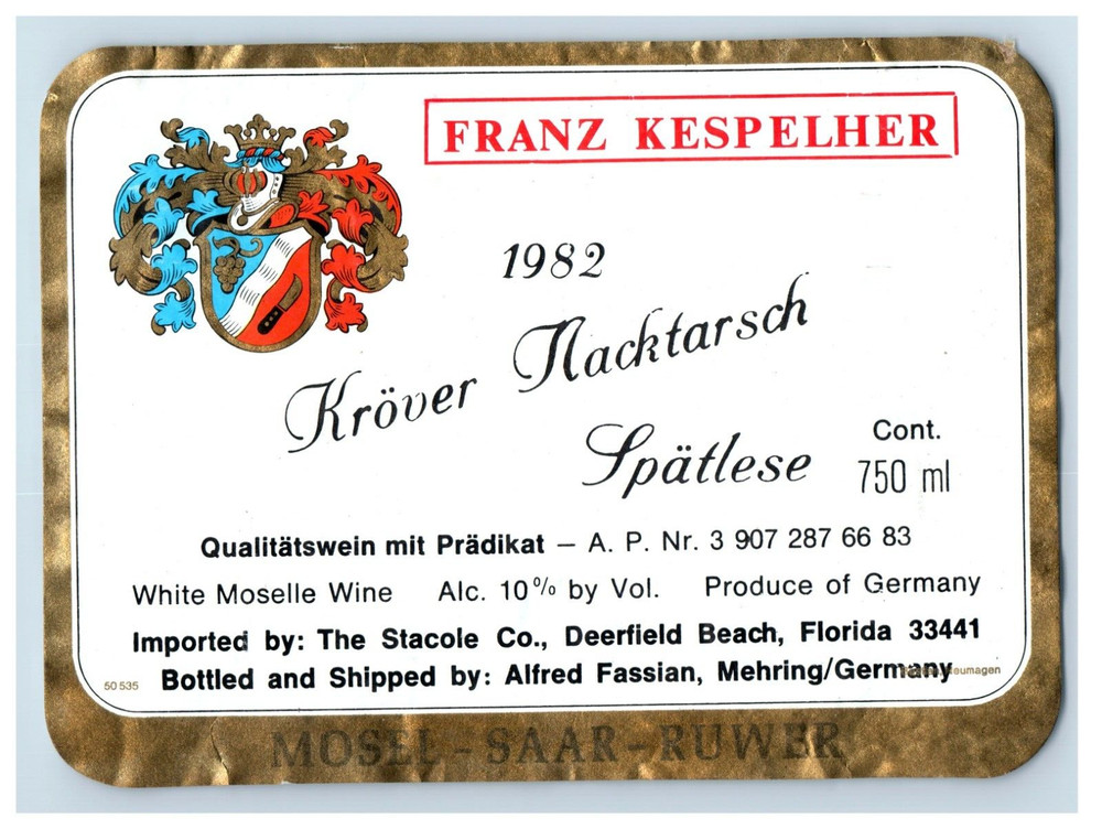 1960&rsquo;s-80&rsquo;s Krover Nacktarsch German Wine Label S73E