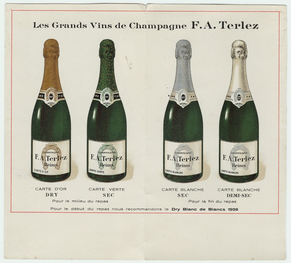 RARE Folding Advertising Card Brochure Terlez French Champagne Wine 1928