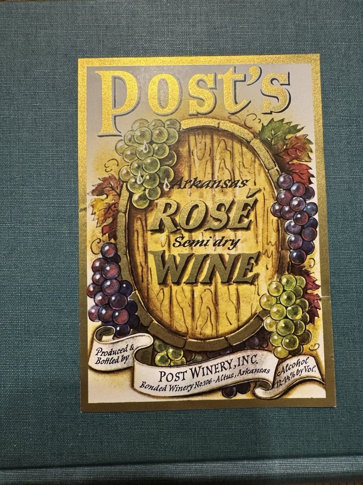 Vintage Posts Wine Bottle Label Altus Arkansas Semi Dry Rosé Unused