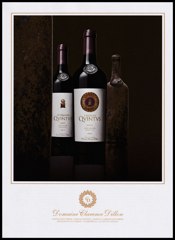 Quintus wine 1-pg print ad 2021 Domaine Clarence Dillon old & new bottles