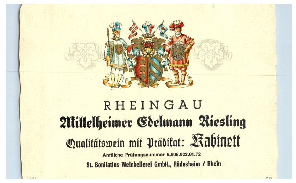 1960&rsquo;s-80&rsquo;s Mittelheimer Gehmann Riesling German Wine Label S73E