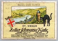 Vintage Zeller Schwarze Katz German Wine Bottle Label Black Cat