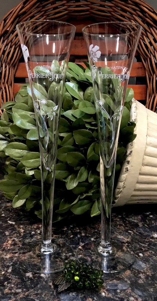 RARE Vintage 1970’s PERRIER JOUET Trumpet Champagne Flutes (2) PRISTINE!