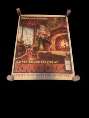 18 x 24 Redwood Creek WINE POSTER Art Advertising Lodge Fireplace Friends Warm
