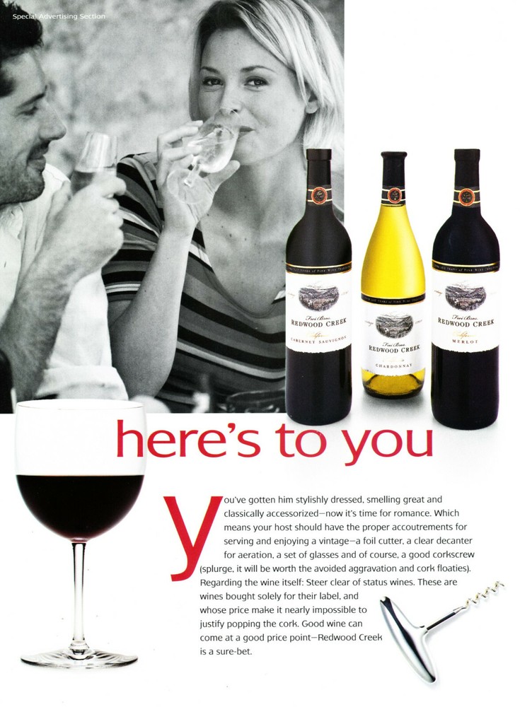 REDWOOD CREEK WINE AD #1 RARE OUT OF PRINT / PERRY ELLIS AD THE OTHER SIDE