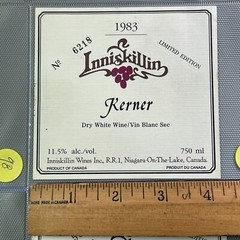 Vintage 1983 Inniskillin Winery Kerner Wine UNUSED Paper Label Niagara Q96