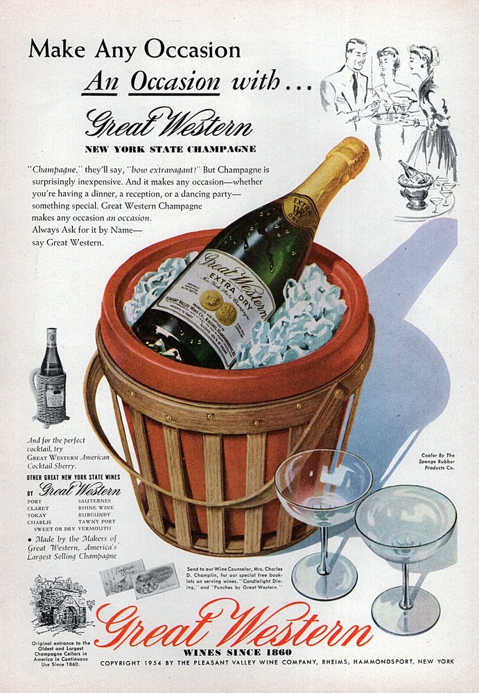1954 Great Western New York Champagne Original Color Print Ad