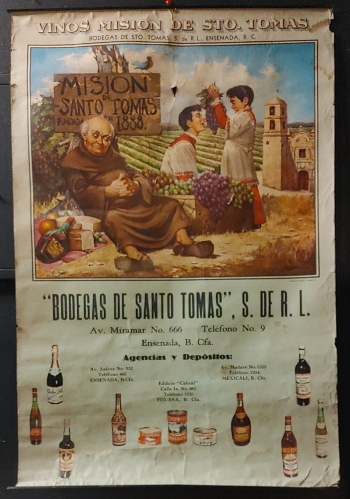 Vintage poster DRUNK FRIAR GROCERY STORE WINE MISION DE SANTO TOMAS LITHO MONK