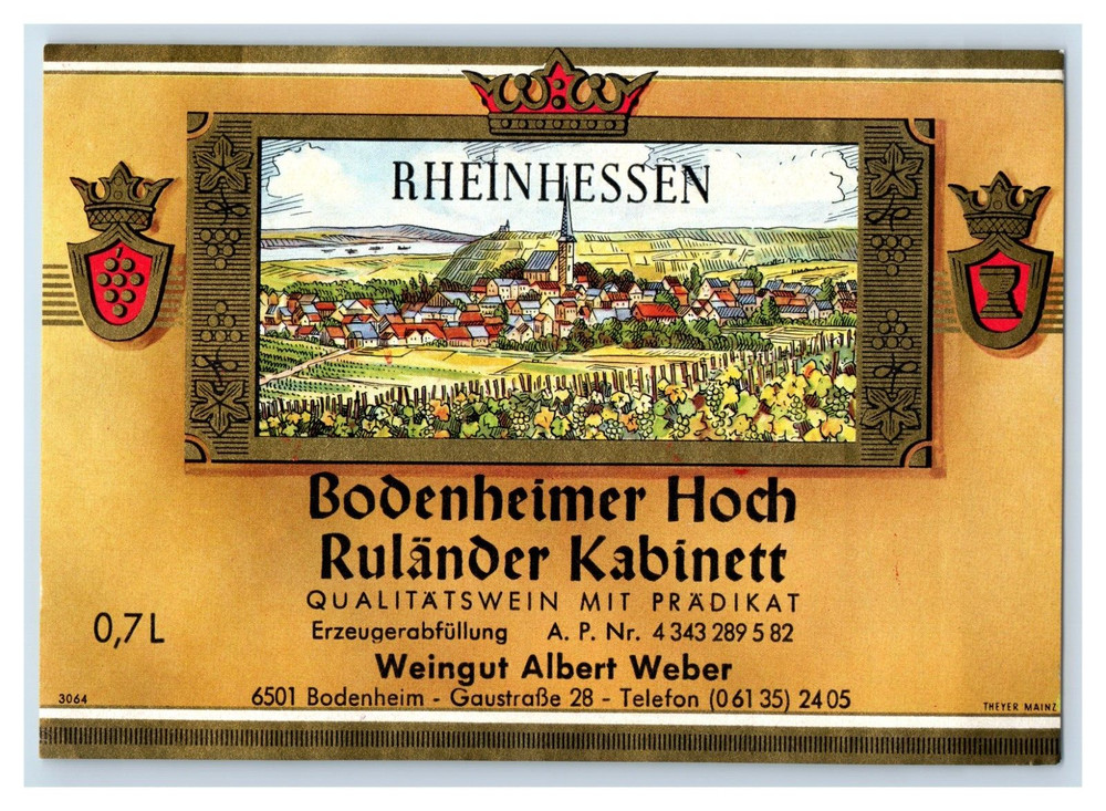 1970&rsquo;s-80&rsquo;s Rheinhessen Bodenheimer Hoch German Wine Label Original S24E