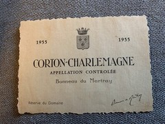vintage wine labels “Montrachet 1952” “Corton-Charlemagne 1955”