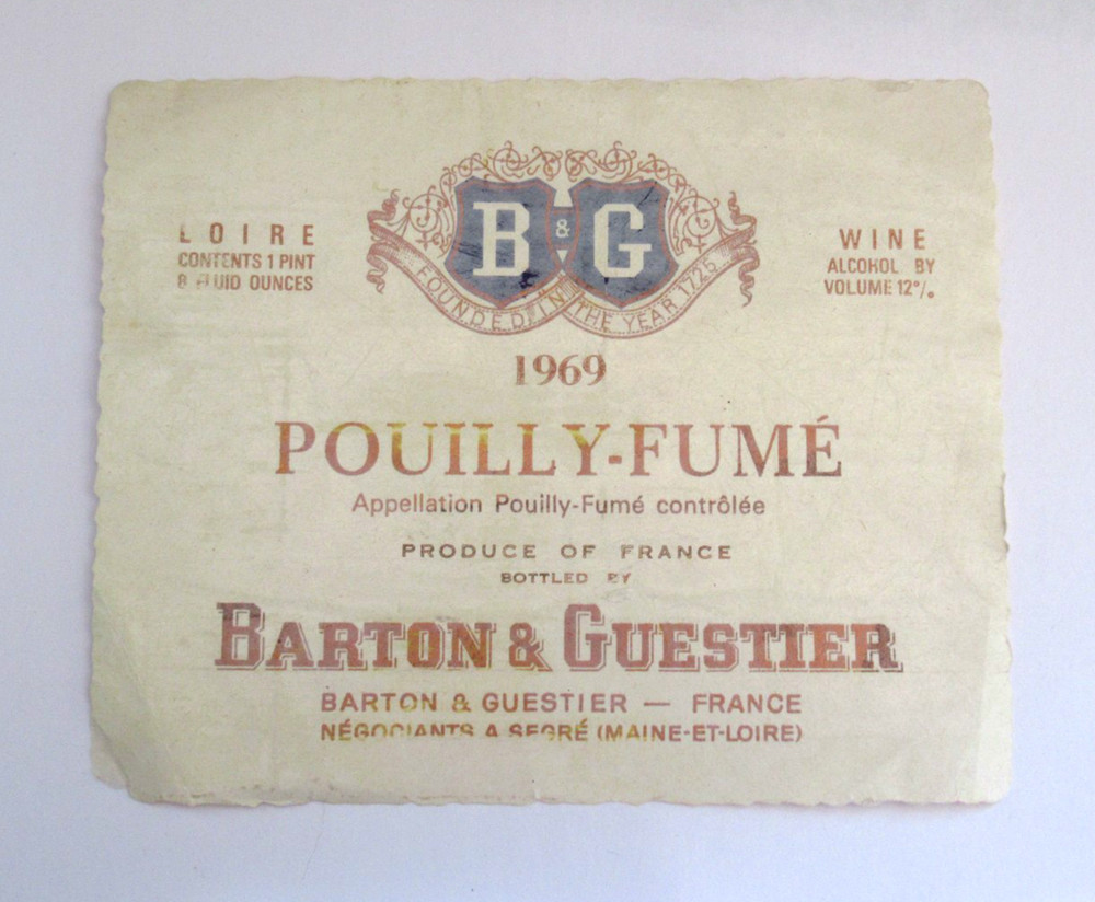 Vintage 1969 Barton and Guestier Pouilly-Fume Wine Label France