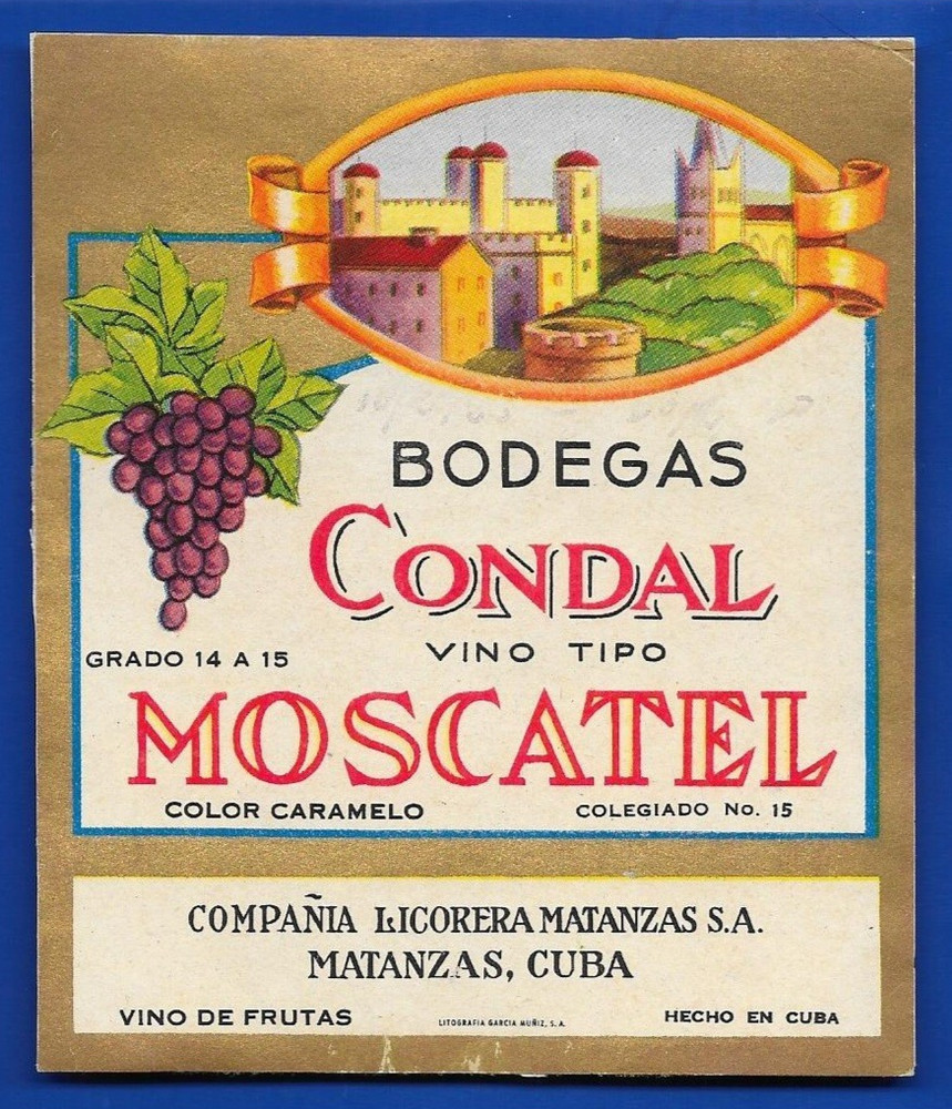 CONDAL Red Wine Label , type MOSCATEL -Liquor Factory of Matanza, Cuba-