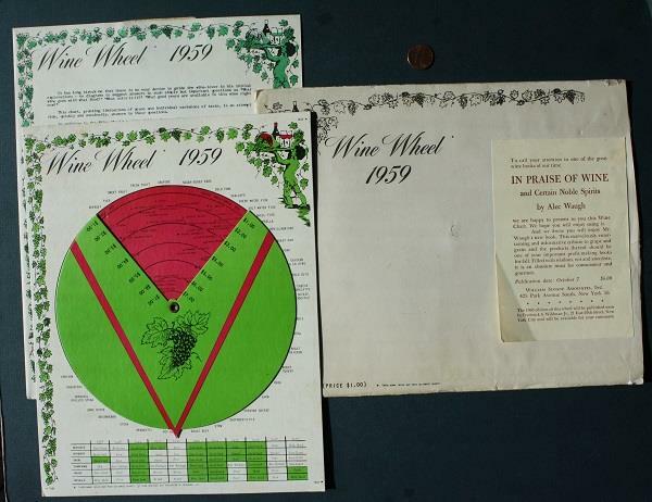 1959 Wine Wheel THREE piece set Mechanical spinning wheel map history SCARCE +