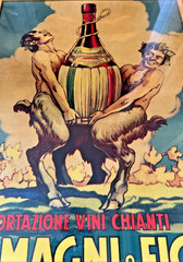 Vintage GUSTAVO MAGNI & FIGLI CHIANTI WINE ADVERTISEMENT on WOOD PANEL