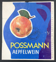 VTG 1960s-70s Kelterei Possmann Aepfelwein Frankfurter Apple Wine Label