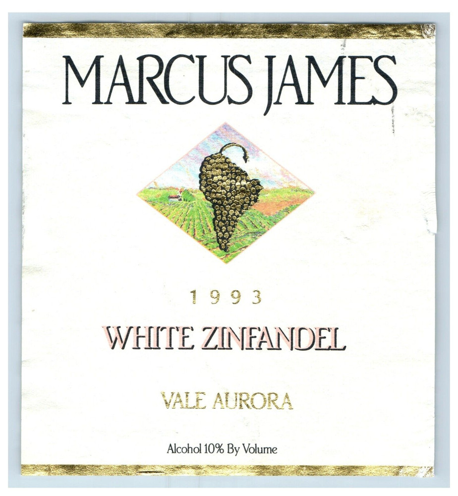 Vintage Marcus James White Zinfandel Vale Aurora California Wine Label S74E